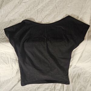 Source Unknown Black Asymmetrical Fitted Cap Sleeve Blouse